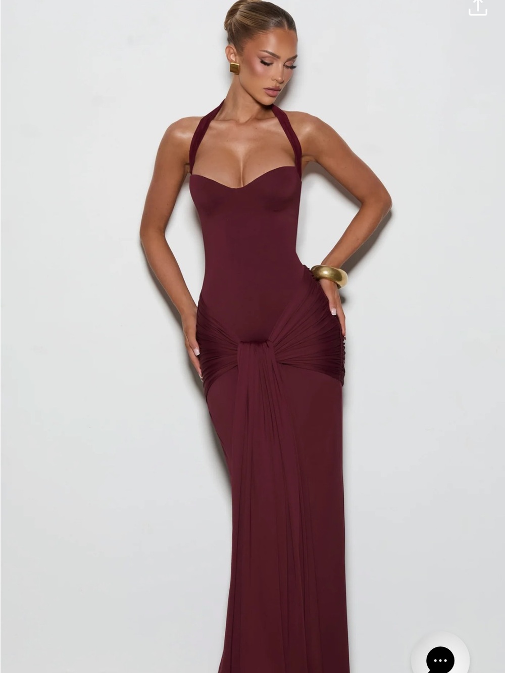 Elegant Halter Maxi Dress in Deep Burgundy